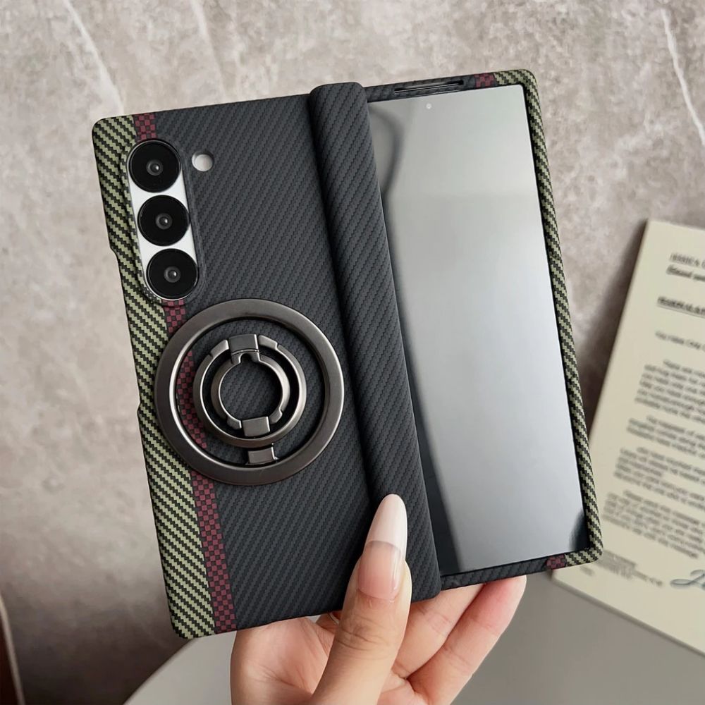 TMG-43.jpg Carbon Fibre Texture Magnetic Silicone Case for Samsung Galaxy Z – Black - Image 1